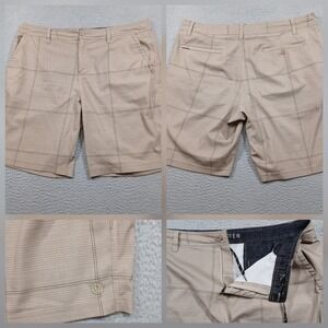 Hang Ten Performance Hybrid Golf Shorts Men's 40 Khaki Tan Plaid EUC